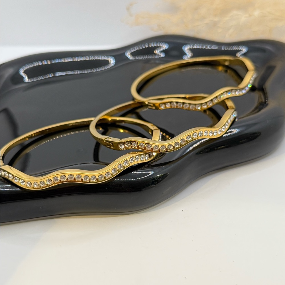 NEW 18K GOLD PLATED WAVE BRACELET SET WITH ZIRCONIA – “ONDINA” (SET OF 3)